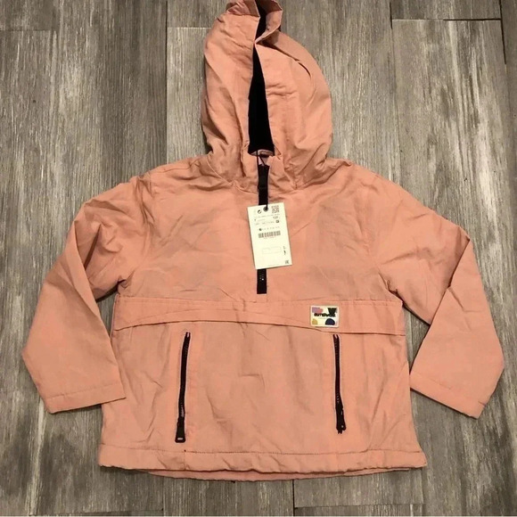 Zara Kids Girls Pink Lined Pullover Jacket Size 7‎ NWT - Picture 1 of 9